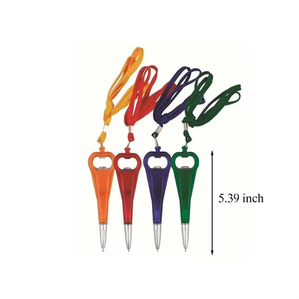Portable Plastic Ballpoint Pen with Bottle Opener & Lanyard