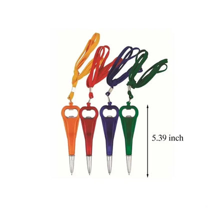 Portable Plastic Ballpoint Pen with Bottle Opener & Lanyard
