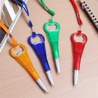 Portable Plastic Ballpoint Pen with Bottle Opener & Lanyard