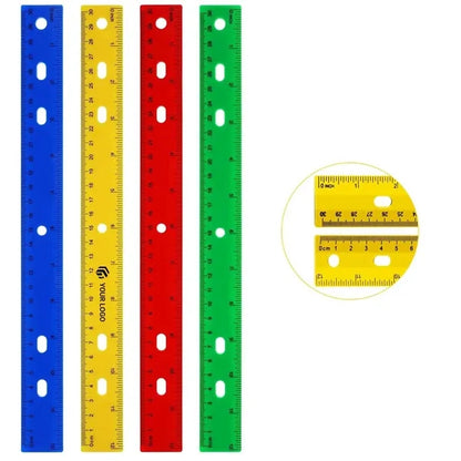 12" Colorful Durable Plastic Measuring Ruler with Holes