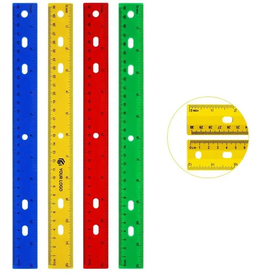 12" Colorful Durable Plastic Measuring Ruler with Holes