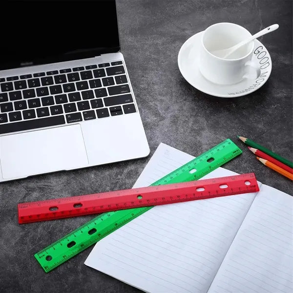 12" Colorful Durable Plastic Measuring Ruler with Holes