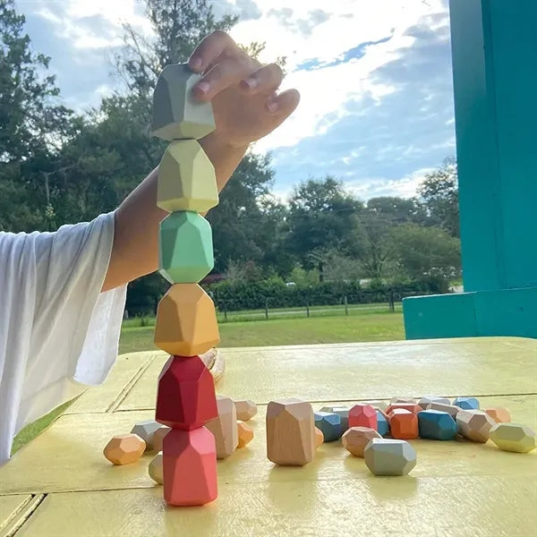 Toddler Montessori Toys Wooden Sorting Stacking Rocks Stones