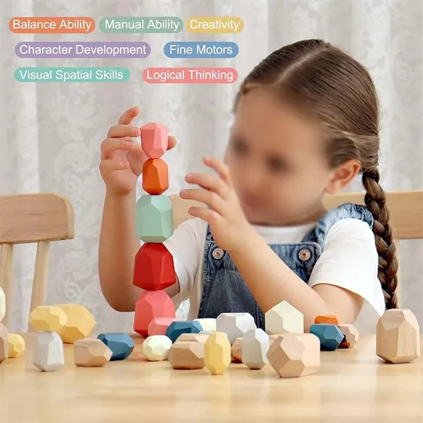 Toddler Montessori Toys Wooden Sorting Stacking Rocks Stones