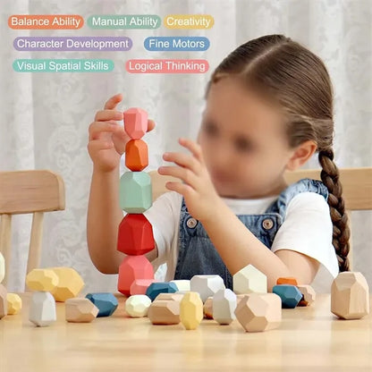Toddler Montessori Toys Wooden Sorting Stacking Rocks Stones