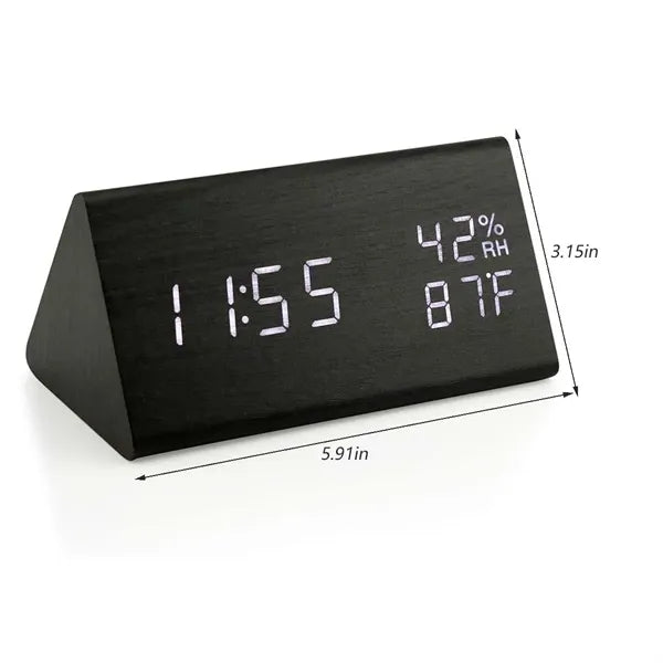 Voice Wooden Alarm Clock with Temperature Humidity Display