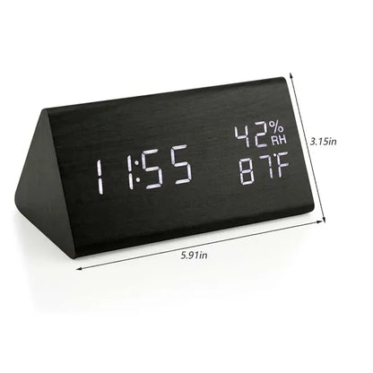 Voice Wooden Alarm Clock with Temperature Humidity Display