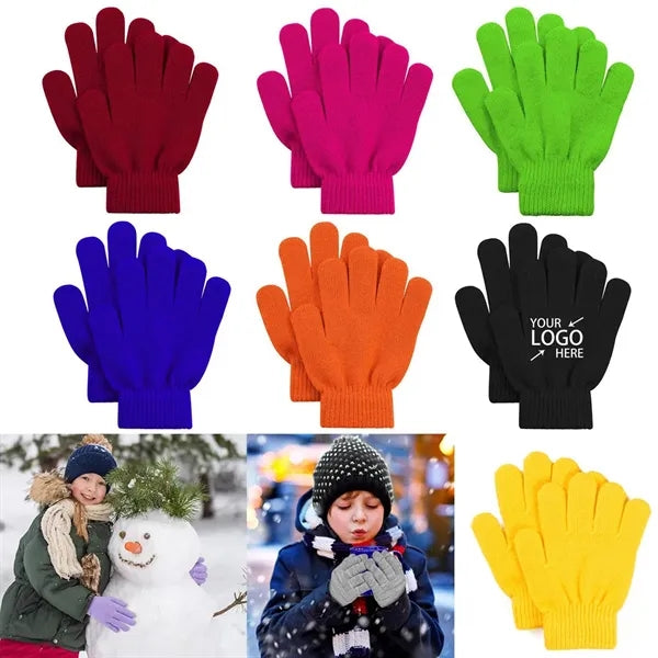 Kids Winter Warm Full Fingers Knit Gloves