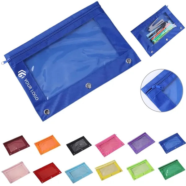 3 Holes Office Student Zipper Cosmetic Pouch Pen Bag