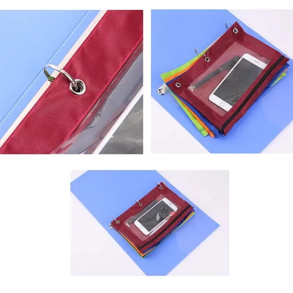 3 Holes Office Student Zipper Cosmetic Pouch Pen Bag