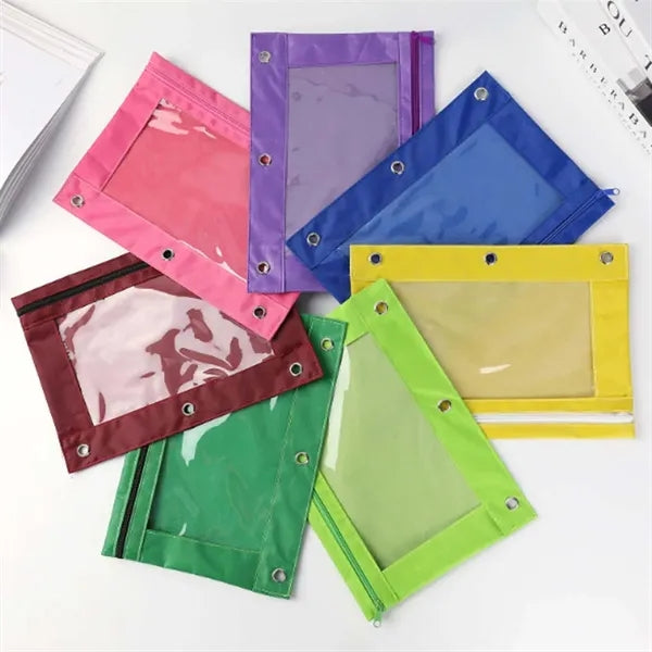 3 Holes Office Student Zipper Cosmetic Pouch Pen Bag