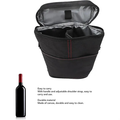 Large portable insulated wine protective carrying cooler bag