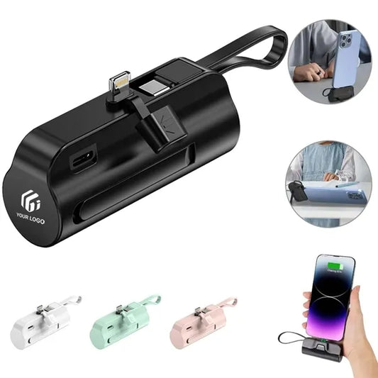 Mini Power Bank with Built-in Lightning&USB-C Connector