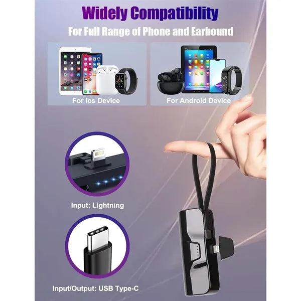 Mini Power Bank with Built-in Lightning&USB-C Connector
