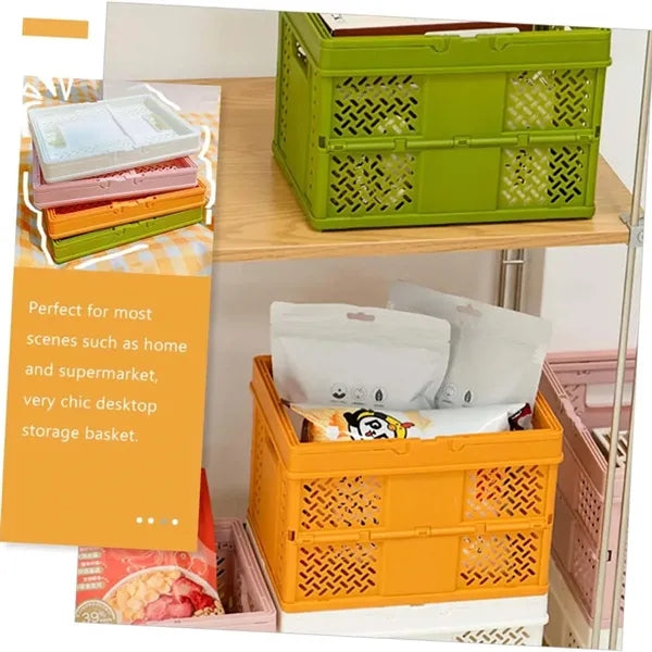Foldable Pantry Crates Container Plastic Grocery Basket