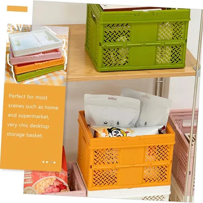 Foldable Pantry Crates Container Plastic Grocery Basket