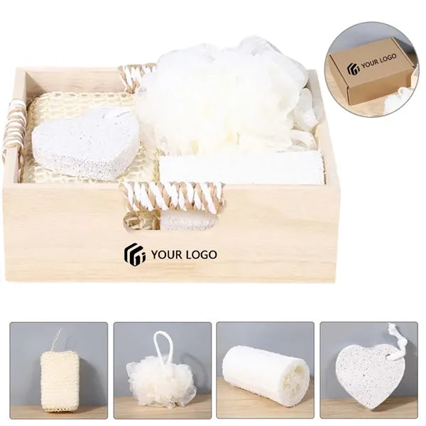 4Pcs Bathroom Sponge Scrubber Shower Brush Bathing Set