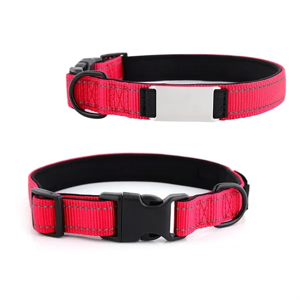 Reflective Nylon Dog Collar with Laser Engraving Plate