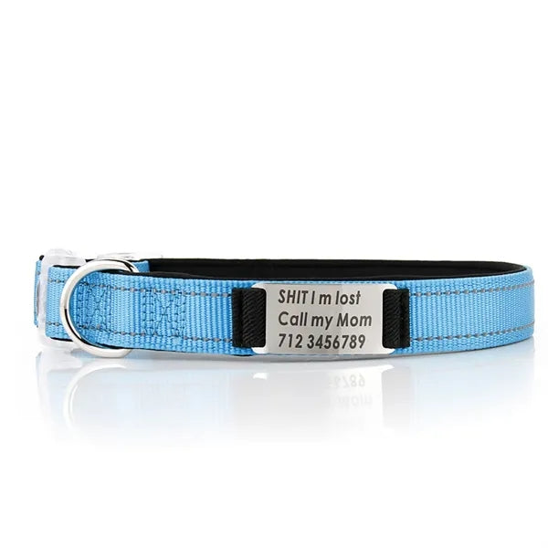 Reflective Nylon Dog Collar with Laser Engraving Plate
