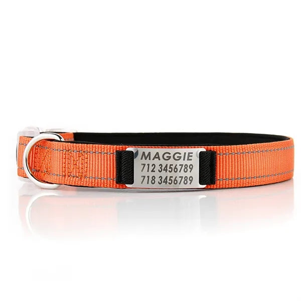 Reflective Nylon Dog Collar with Laser Engraving Plate