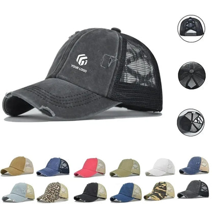 Versatile casual elastic trucker ponytail baseball cap