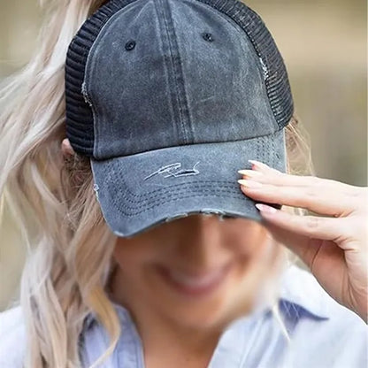 Versatile casual elastic trucker ponytail baseball cap