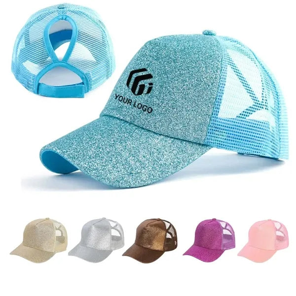 Fashion Travel Glitter Visor Ponytail Hat Baseball Cap