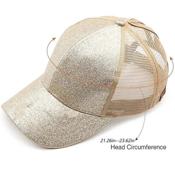 Fashion Travel Glitter Visor Ponytail Hat Baseball Cap
