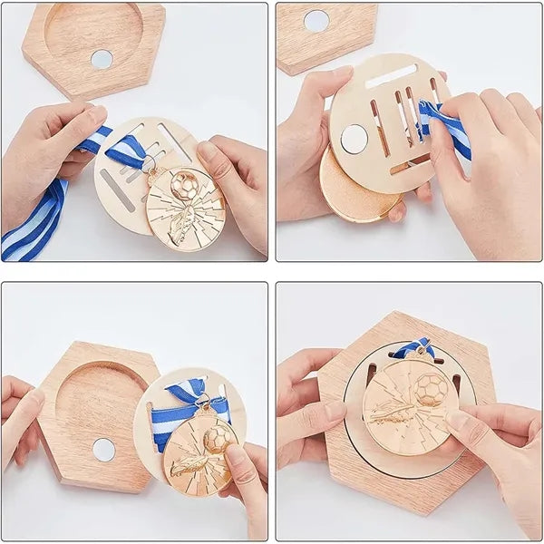 Wooden Honeycomb Medal Hanger Display for Home Decor