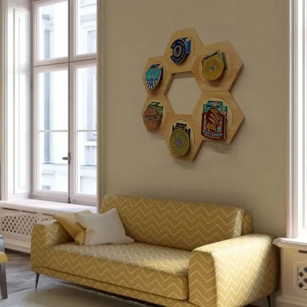Wooden Honeycomb Medal Hanger Display for Home Decor