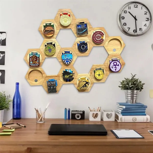 Wooden Honeycomb Medal Hanger Display for Home Decor