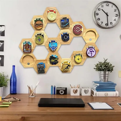 Wooden Honeycomb Medal Hanger Display for Home Decor