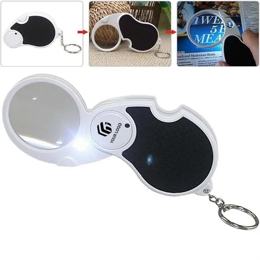 5X folding handheld reading coin magnifying glass with light