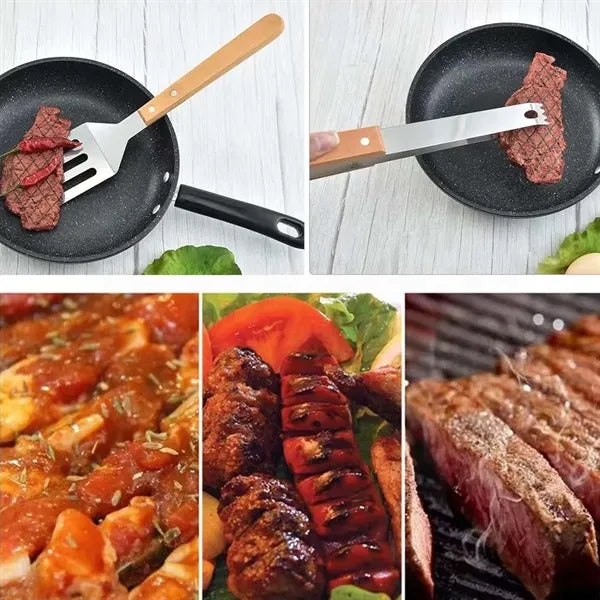 Stainless Steel Wooden Handle Camping Grill BBQ Tool Set