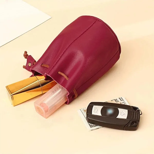 Mini Soft Vintage Leather Drawstring Coin Purse Storage Bag
