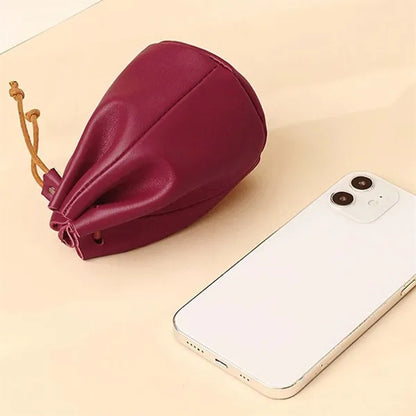 Mini Soft Vintage Leather Drawstring Coin Purse Storage Bag