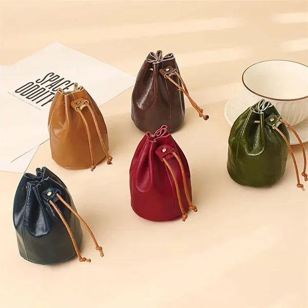 Mini Soft Vintage Leather Drawstring Coin Purse Storage Bag