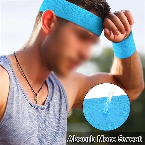 Moisture Wicking Sweat Absorbing Headband Wristband Set