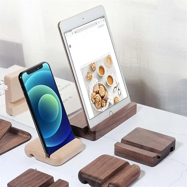 Universal bamboo desktop tablet holder cell phone stand