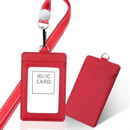 Leather ID Badge Holder with Detachable Neck Lanyard Strap