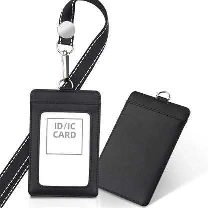 Leather ID Badge Holder with Detachable Neck Lanyard Strap