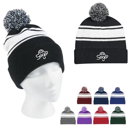 Acrylic Knit Beanie Cap With Pom