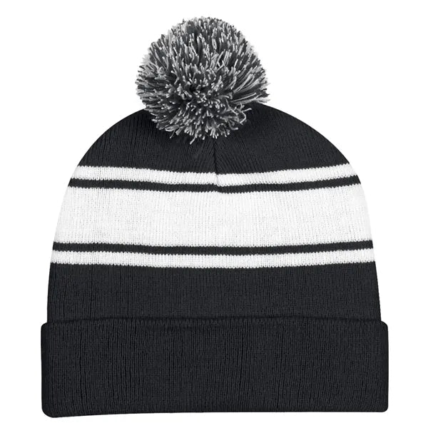 Acrylic Knit Beanie Cap With Pom
