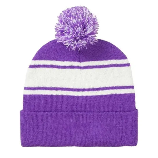 Acrylic Knit Beanie Cap With Pom