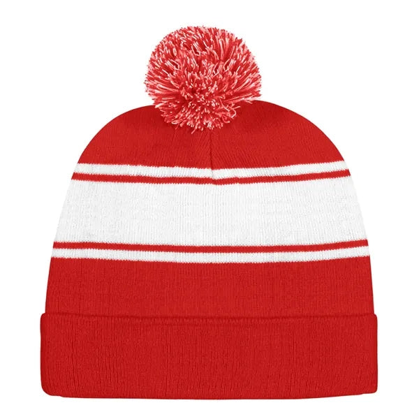 Acrylic Knit Beanie Cap With Pom