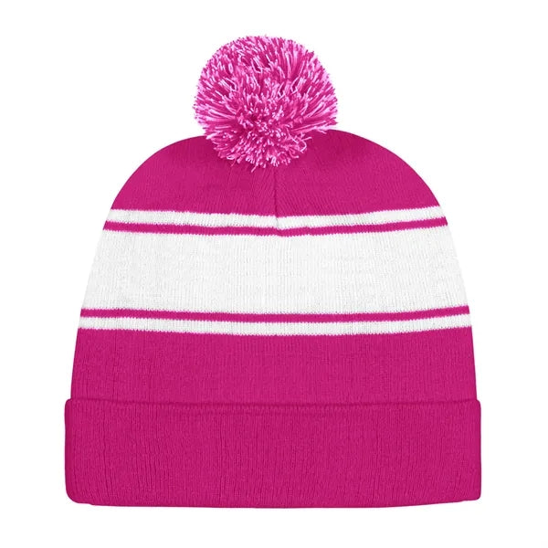 Acrylic Knit Beanie Cap With Pom