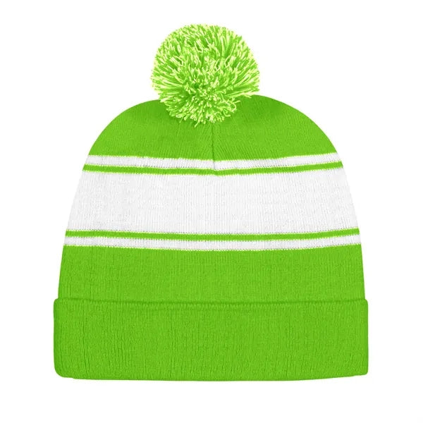 Acrylic Knit Beanie Cap With Pom
