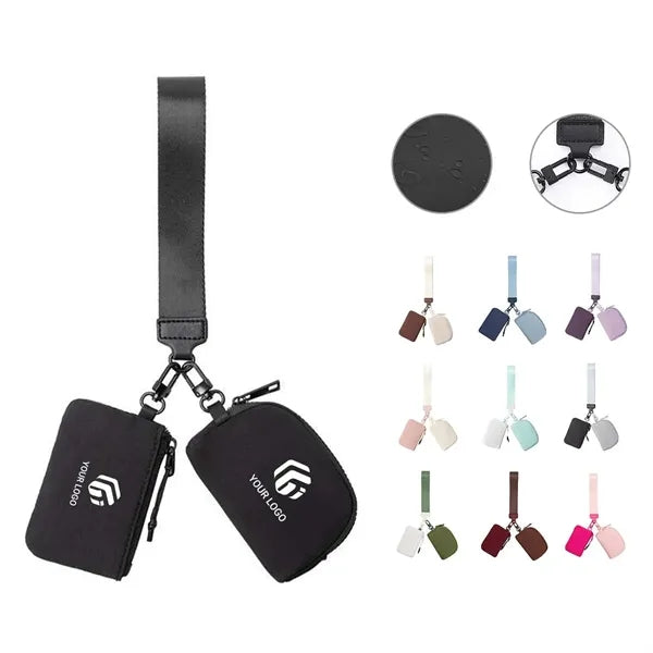 Portable Mini Zip Around Wristlet keychain Wallet Dual Pouch
