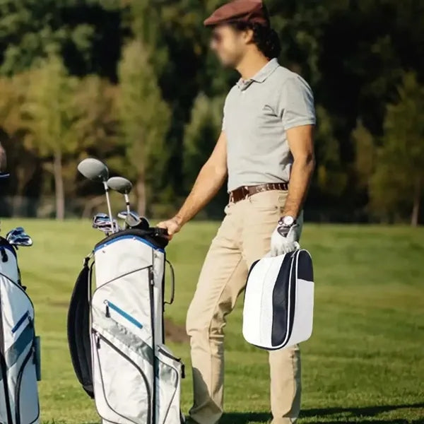 Portable Breathable Zippered PU Leather Golf Shoes Bag