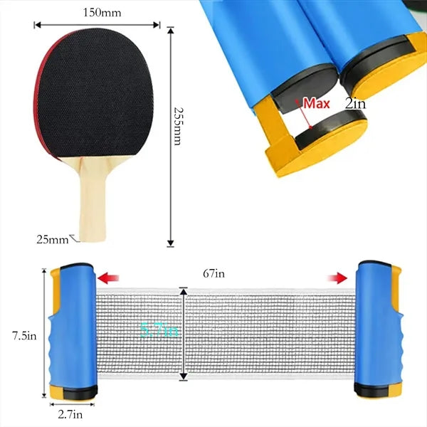 Portable Table Tennis Set With Retractable Net, Racket, Ball